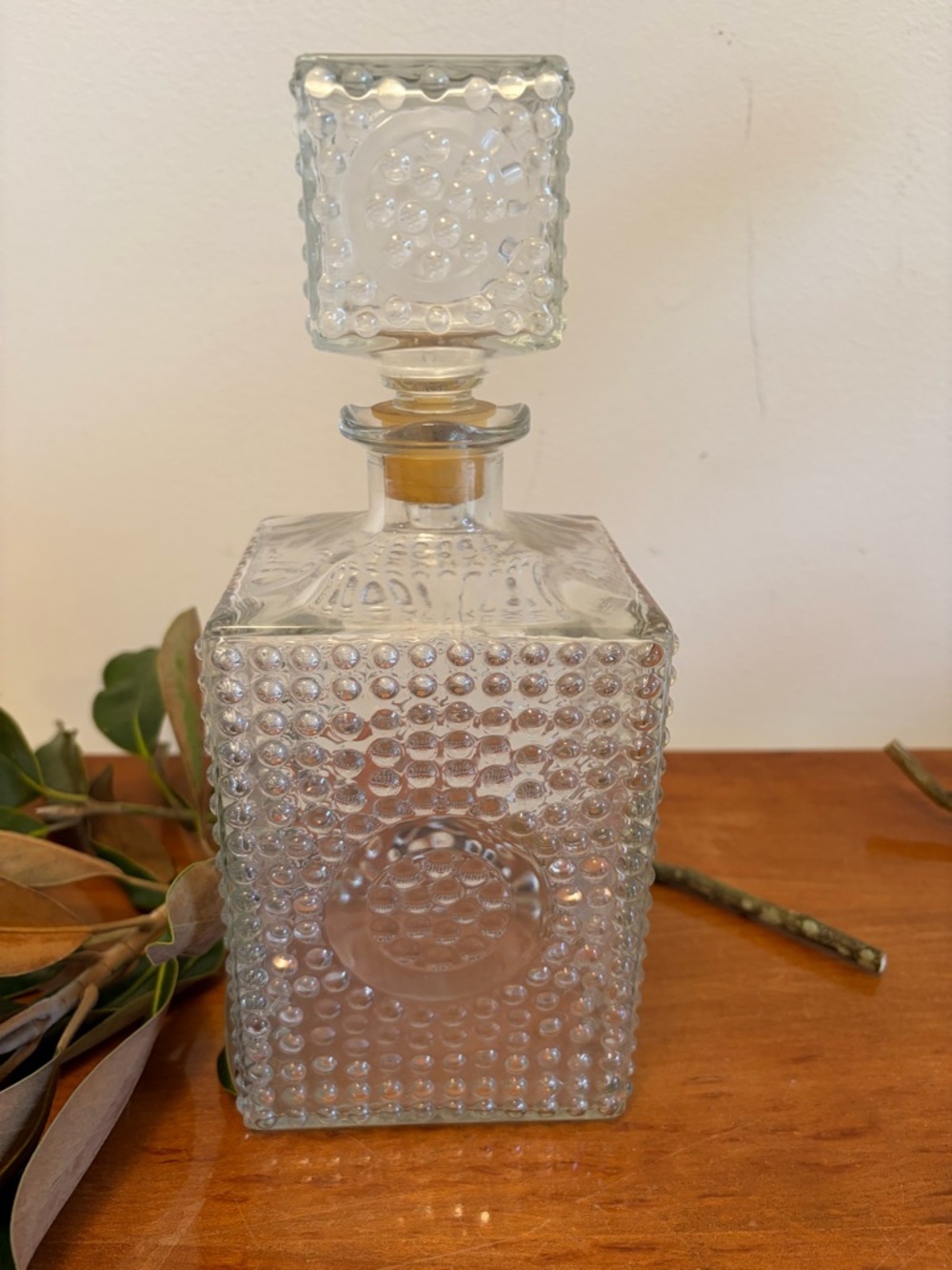 Clear Hobnail Glass Decanter with Stopper - Decorative Bar Accessory